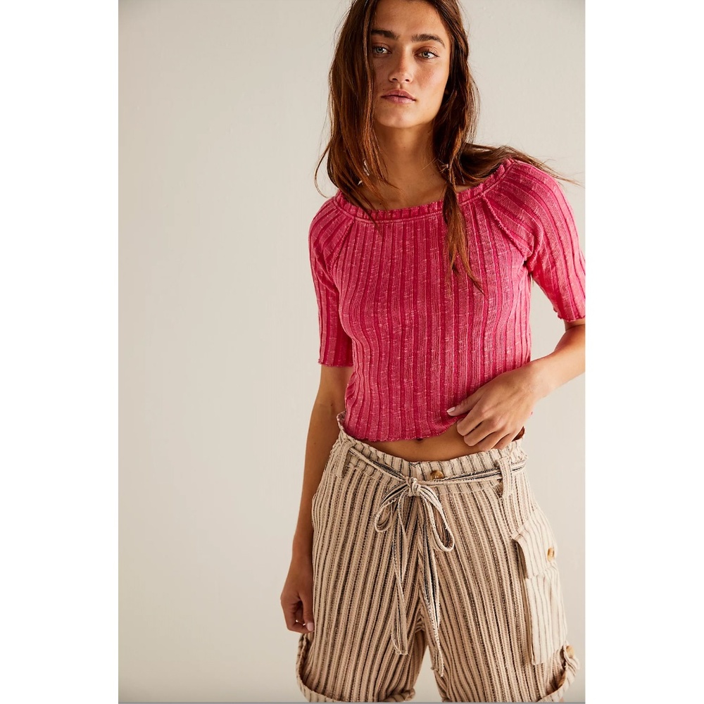 FREE PEOPLE We the Free Meant to Be Tee in Pink, Size L - NWT ($58 Retail)